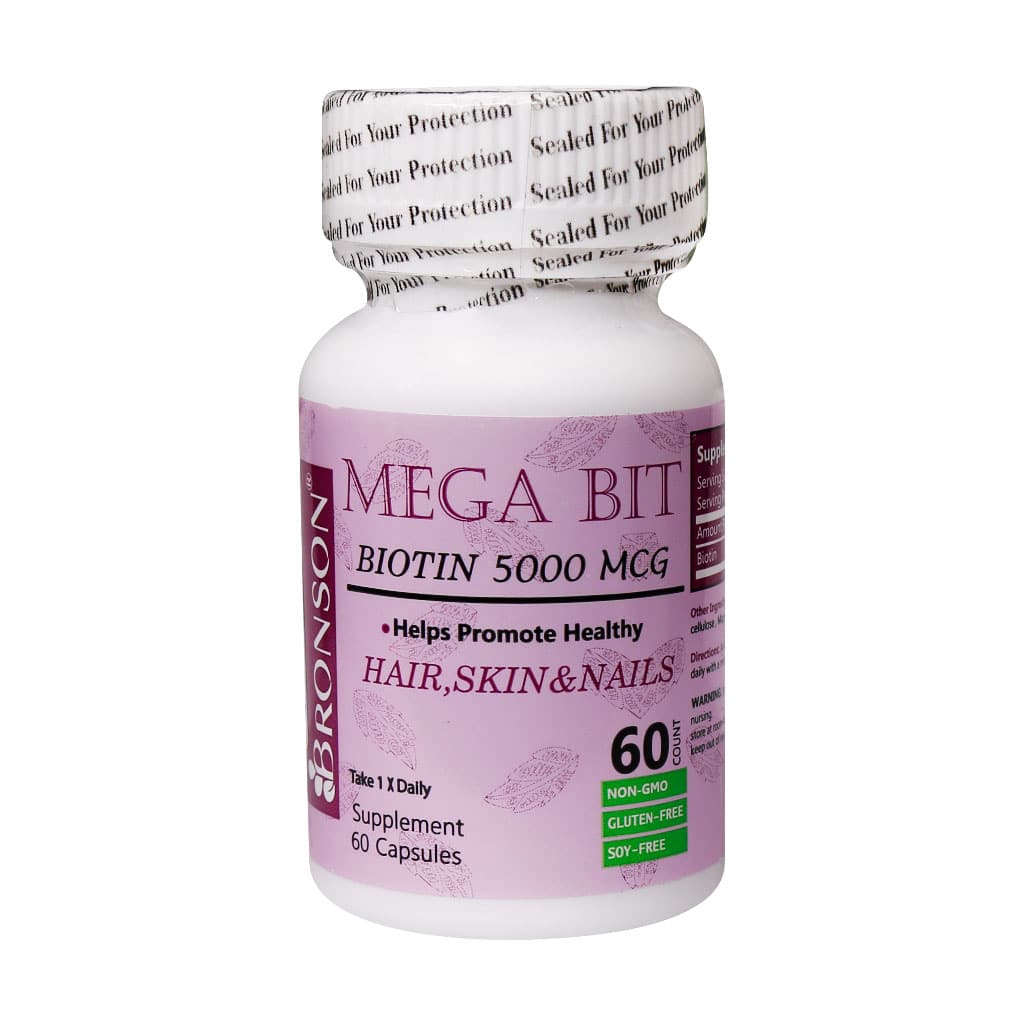 Bronson-Biotin-Mega-Bit-500-Mcg-60-Capsules مگابیت بیوتین 5000 میکروگرم - تصویر 1