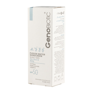 ضد آفتاب فیوژن واتر ژنوبایوتیک بی رنگ SPF50 مناسب انواع پوست حجم 30 میلی لیتر