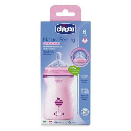 شیشه شیر چیکو نچرال فیلینگ گنجایش 330 میلی لیتر chicco طلقی مناسب 6 ماه به بالا